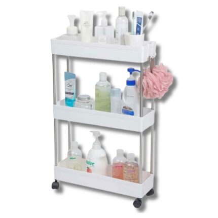 Carrello Portaoggetti 3 Ripiani con Ruote Salvaspazio, Mensole Stretto per Bagno, Cucina, Ufficio