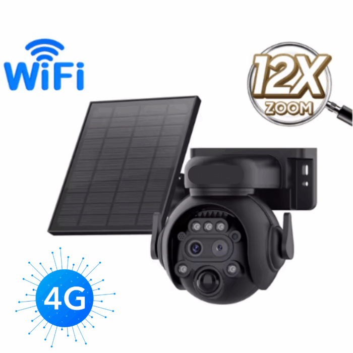 Telecamera Solare 4G Rotonda 12X Zoom 360° | IP65 per Esterno, Infrarossi Audio Bidirezionale PTZ
