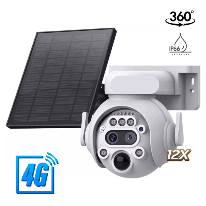 Telecamera Solare 4G Rotonda 12X Zoom 360° | IP65 per Esterno, Infrarossi Audio Bidirezionale PTZ