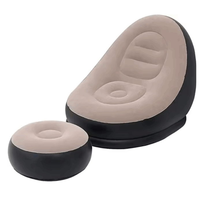 Poltrona con Pouf Poggiapiedi Gonfiabile con Pompa, Divanetto Longue per Relax, Studio, Salone