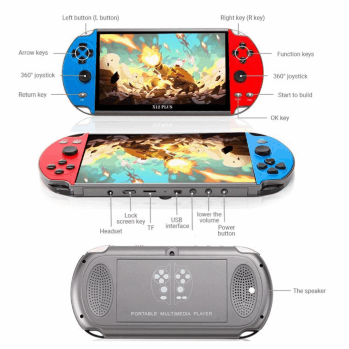 X12 Console di Gioco 7 Pollici 16Gb di Memoria, Portatile con Giochi, Schermo HD LCD Gameboy