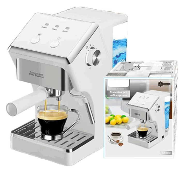 Macchina per Caffè Espresso 1050W Cappuccino 2 Tazze Funzione Schiuma Latte 1,6 Litri