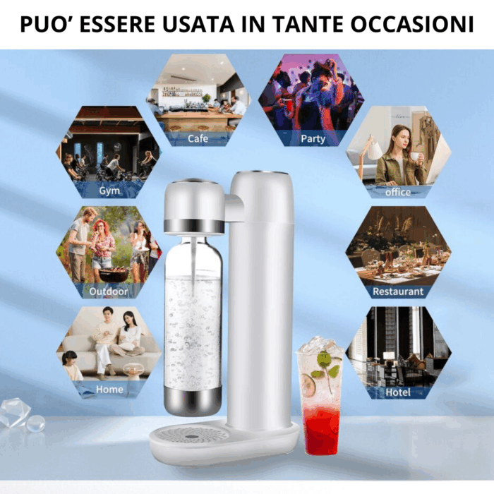 Macchina per Acqua Frizzante con Bottiglia da 1 Litro, Gasatore per Soda CO2 Portatile