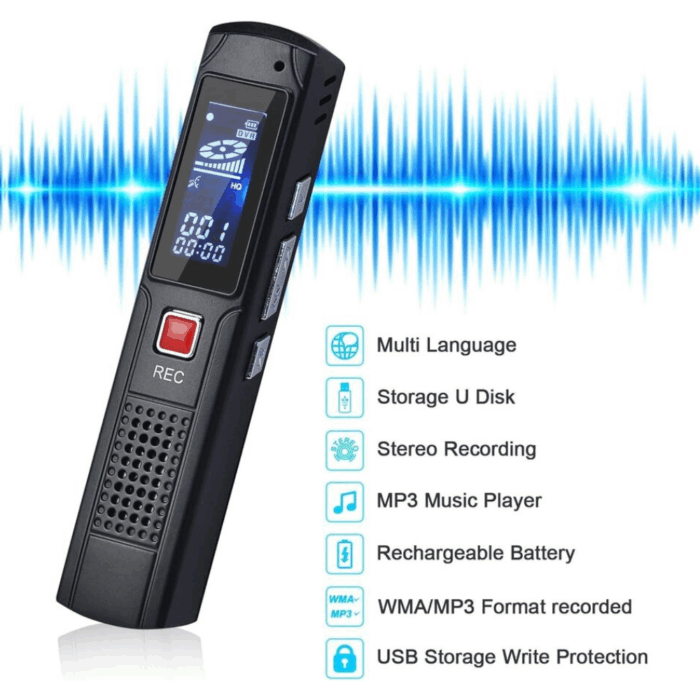 Registratore Vocale 16Gb Portatile Mp3 con Cuffie - Mini Audio Recorder LCD