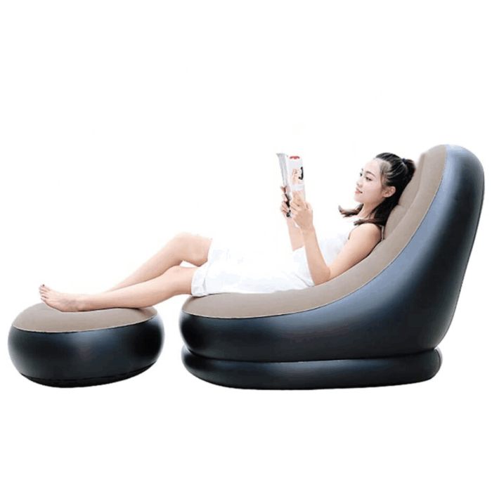 Poltrona con Pouf Poggiapiedi Gonfiabile con Pompa, Divanetto Longue per Relax, Studio, Salone