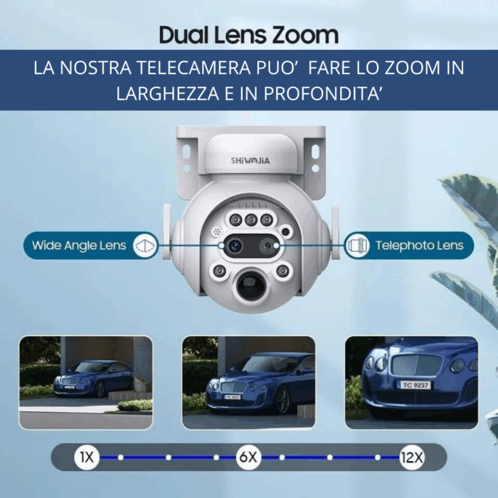 Telecamera Solare 4G Rotonda 12X Zoom 360° | IP65 per Esterno, Infrarossi Audio Bidirezionale PTZ