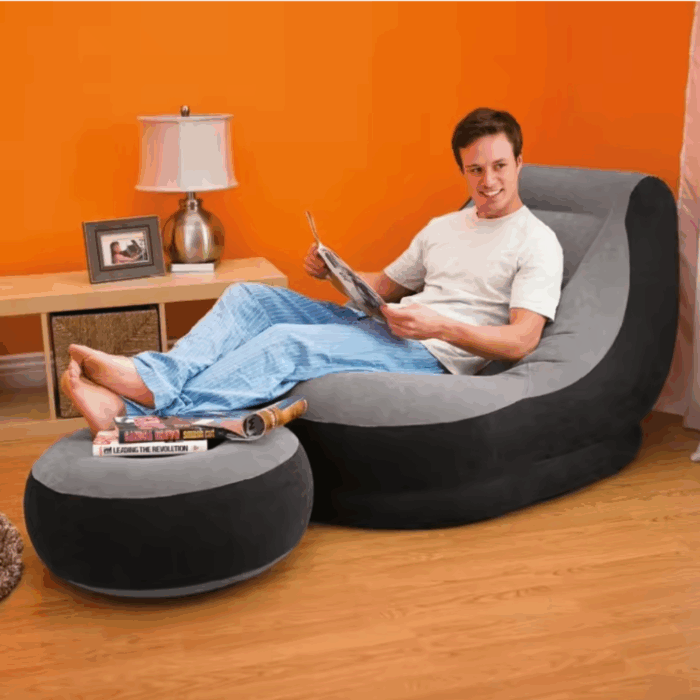 Poltrona con Pouf Poggiapiedi Gonfiabile con Pompa, Divanetto Longue per Relax, Studio, Salone