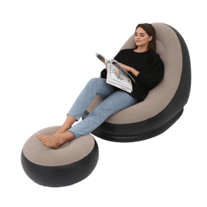 Poltrona con Pouf Poggiapiedi Gonfiabile con Pompa, Divanetto Longue per Relax, Studio, Salone