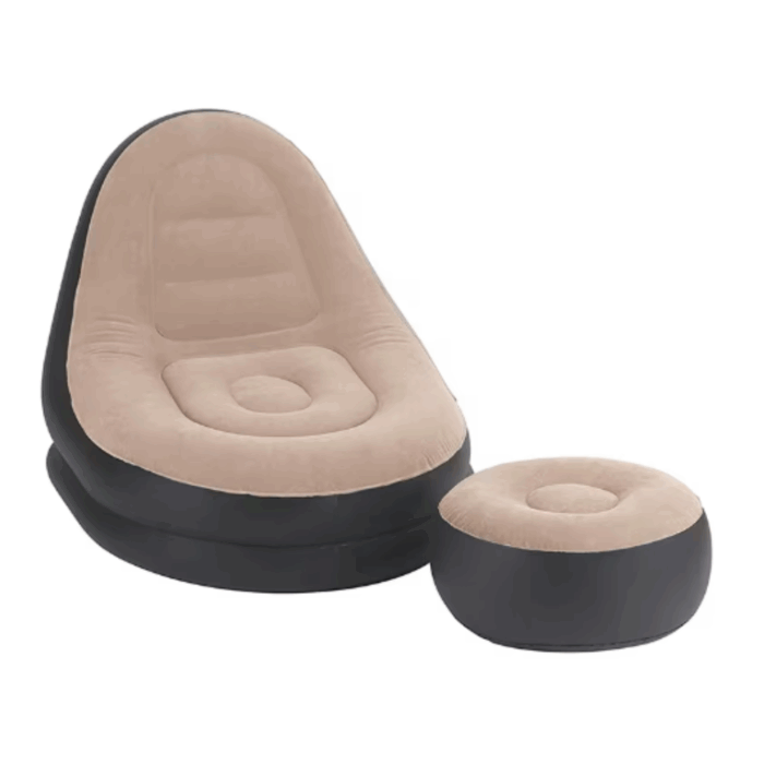 Poltrona con Pouf Poggiapiedi Gonfiabile con Pompa, Divanetto Longue per Relax, Studio, Salone