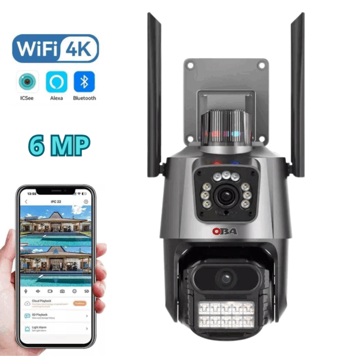 PTZ Telecamera Videosorveglianza 6MP 4K | WiFi, Doppio Obiettivo, Allarme e Audio Bidirezionale | IP66 Infrarossi