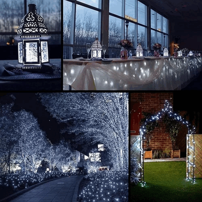 Catena Luminosa 100 LED 10m con Pannello Solare, Stringa in Filo di Rame Luce Bianca Fredda per Esterno IP65