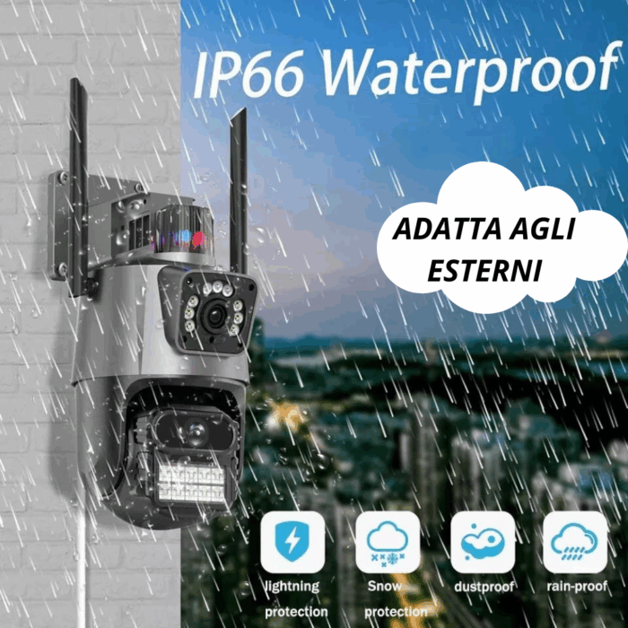 PTZ Telecamera Videosorveglianza 6MP 4K | WiFi, Doppio Obiettivo, Allarme e Audio Bidirezionale | IP66 Infrarossi