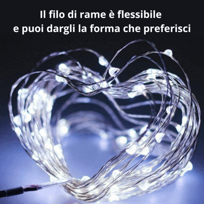Catena Luminosa 100 LED 10m con Pannello Solare, Stringa in Filo di Rame Luce Bianca Fredda per Esterno IP65