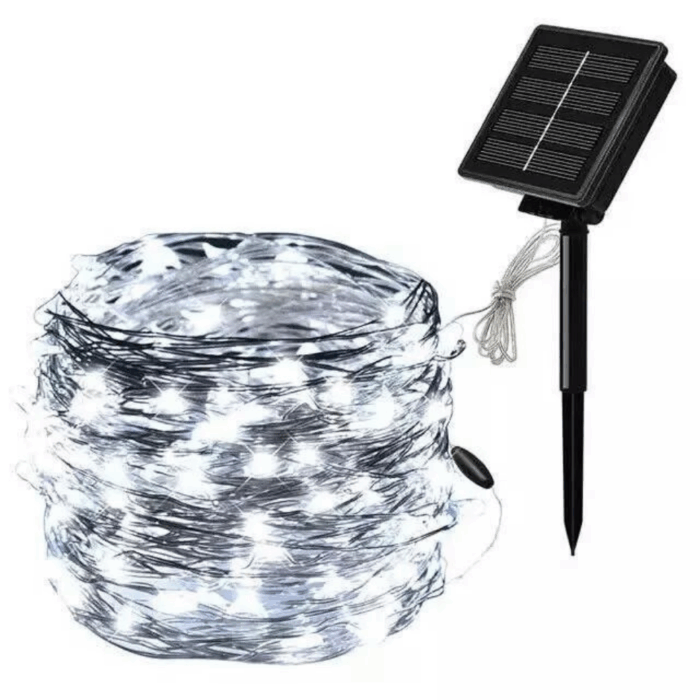 Catena Luminosa 100 LED 10m con Pannello Solare, Stringa in Filo di Rame Luce Bianca Fredda per Esterno IP65