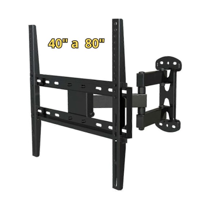 Affidabile e robusto supporto / braccio a muro universale per televisori / monitor LCD in acciaio per sfruttare lo spazio dei tuoi ambienti sia lavorativi che domestici. Estende a 34 cm, girevole, supporta televisori / monitor LCD da 40" a 80", solido e compatto composto da 3 snodi che permettono d'orientare sull'asse orizzontale, lo schermo per godere al meglio la visione. Supporta gli attacchi Vesa 400 a 600mm. Si estende fino a 45cm (minimo 8cm) e regge un peso max di 80kg, Girevole 130°, +- 15° di inclinazione. Si adatta a tutti i tipi di muro consentendo di posizionare il proprio televisore / monitor LCD in modo rapido e con facilità di montaggio. CARATTERISTICHE: Carico massimo : 70 Kg Permette molteplici posizioni sull'asse orizzontale Adatto per televisori / monitor LCD da 40" a 80" Supporto da parete a 3 snodi orizzontati Distanza max dal muro : In posizione distesa 45 cm / minima 8 cm Colore : Nero Compatibile con attacchi Vesa Attacchi Vesa supportati da 400 a 600 mm LA CONFEZIONE CONTIENE: Nr. 1 Supporto braccio Accessori per montaggio