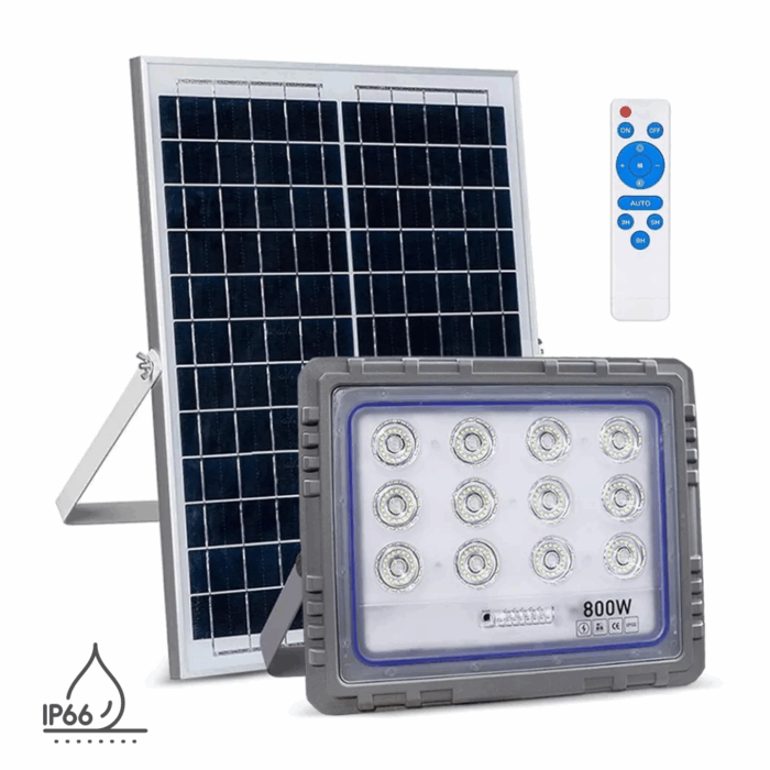 Faro Solare LED 800W Slim – Pannello Fotovoltaico, Sensore Crepuscolare IP66, in Alluminio Pressofuso
