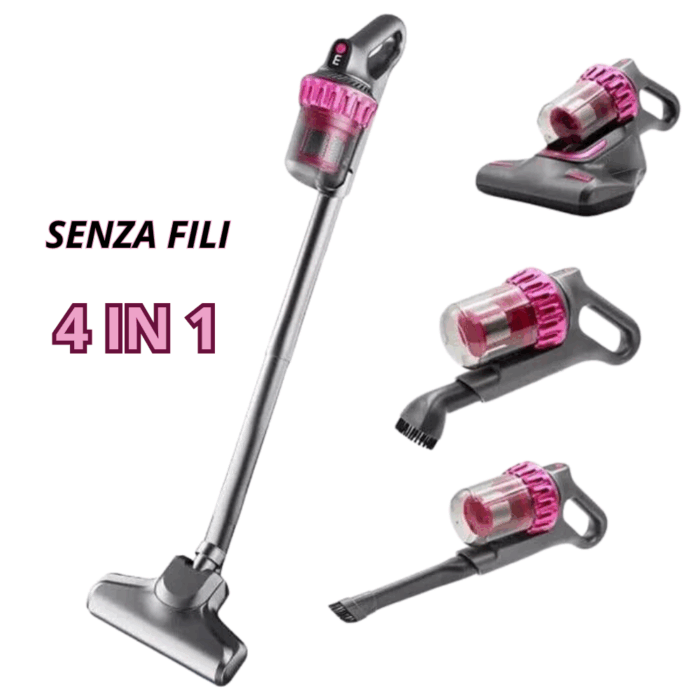 Aspirapolvere Senza Fili 4 in 1 – Ricaricabile, Display LCD, Filtro HEPA per Polvere e Peli