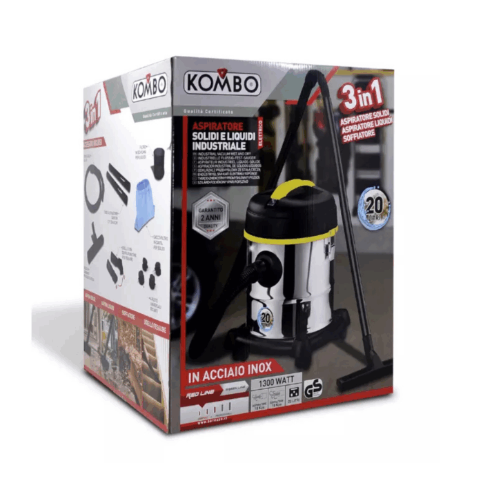 Bidone 20 Litri Aspiratore e Soffiatore 1300W per Solidi e Liquidi in Acciaio Inox