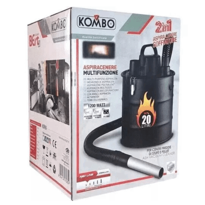 Bidone Aspiracenere 20 Litri con Funzione Soffiatore Professionale 1200W Filtro HEPA per Stufe e Camini