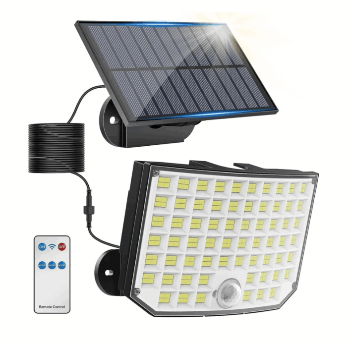 Kit 4 Fari Solari 250w con Pannello, Sensore Crepuscolare e di Movimento IP65 Impermeabile per Esterni