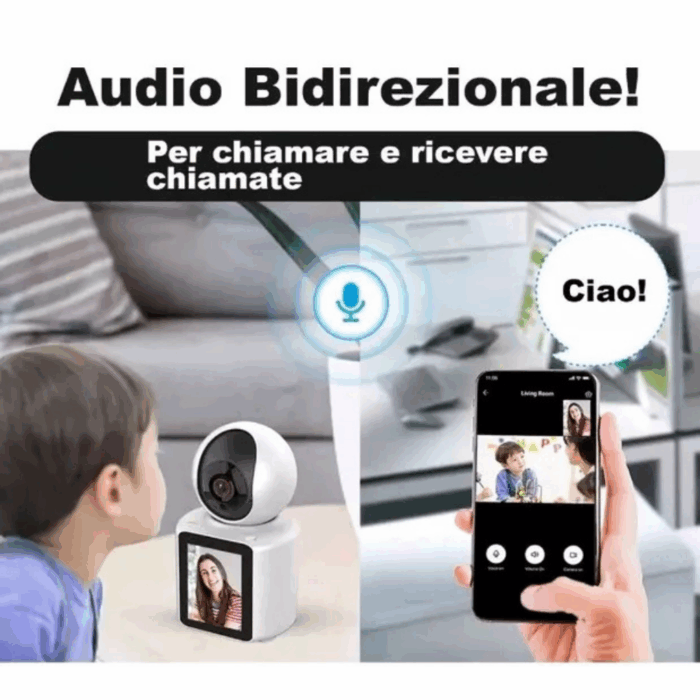 Telecamera Videosorveglianza con Schermo Display 2,8" Videochiamata 2Mp Audio Bidirezionale, Videocamera IP Wi-Fi Infrarossi