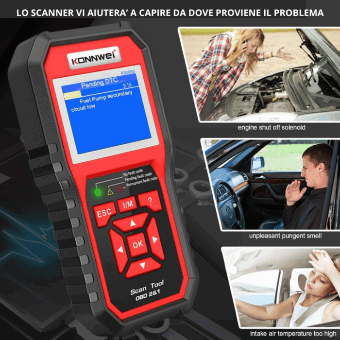 Tester OBD2 II Scanner KW850 Lettore Codice Diagnostica Centralina Auto, Lingua Italiana