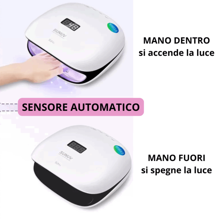 Lampada LED per Unghie UV 48W Asciugatrice per Gel, Manicure, Semipermanente con Timer, Display LCD, Sensore, Fornetto
