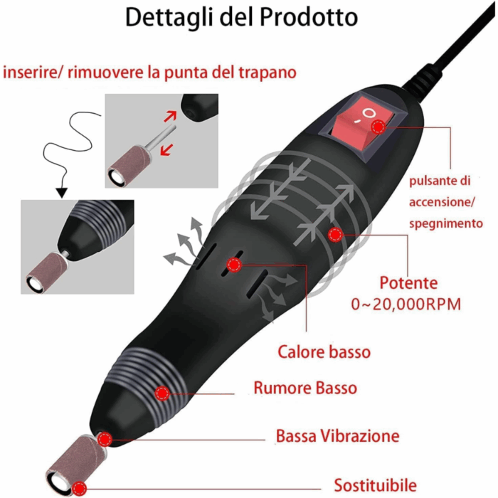 Fresa Unghie Professionale per Manicure, Pedicure, Ricostruzione, Gel, Lima Elettrica Kit Completo