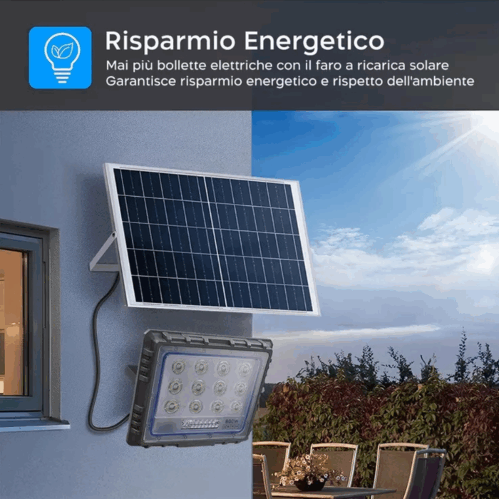 Faro LED Solare 1000W Slim con Pannello, Sensore Crepuscolare IP66 in Alluminio Pressofuso