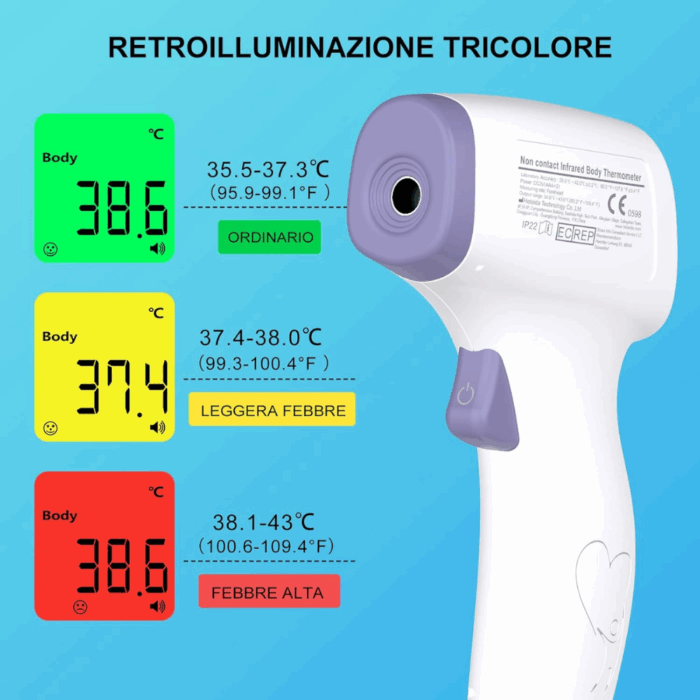 Termometro Digitale Infrarossi Frontale LCD per Misurare Temperatura Senza Contatto, Termoscanner