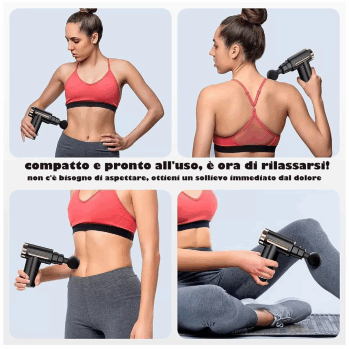 Pistola Massaggiante per Muscoli con 4 Testine, Massaggio Rilassante per Dolori Schiena, Collo, Arti, Allenamento, Ricaricabile