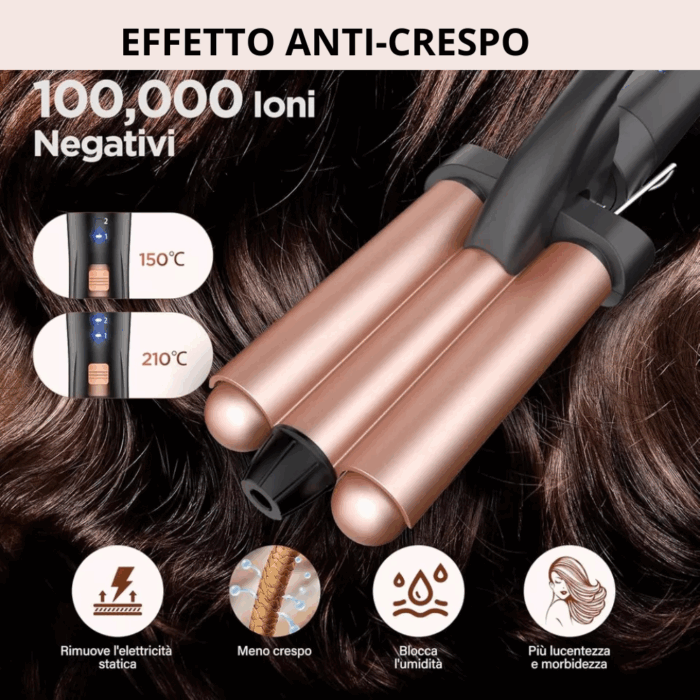 Set Piastre per Capelli 5 Accessori: 3 Coni Arricciacapelli + Piastra Lisciante + Piastra per Onde in Ceramica Antirottura