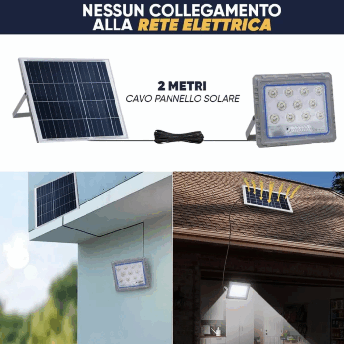 Faro Solare LED 800W Slim – Pannello Fotovoltaico, Sensore Crepuscolare IP66, in Alluminio Pressofuso