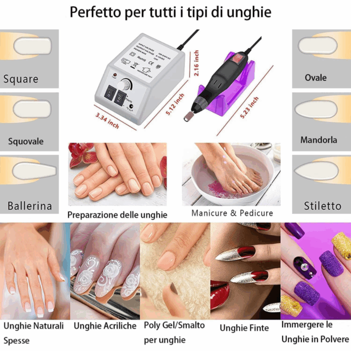 Fresa Unghie Professionale per Manicure, Pedicure, Ricostruzione, Gel, Lima Elettrica Kit Completo