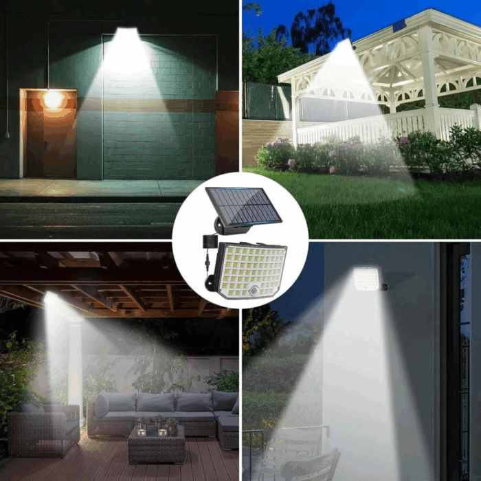 Kit 4 Fari Solari 250w con Pannello, Sensore Crepuscolare e di Movimento IP65 Impermeabile per Esterni