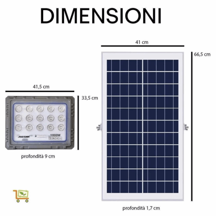 Faro LED Solare 1000W Slim con Pannello, Sensore Crepuscolare IP66 in Alluminio Pressofuso