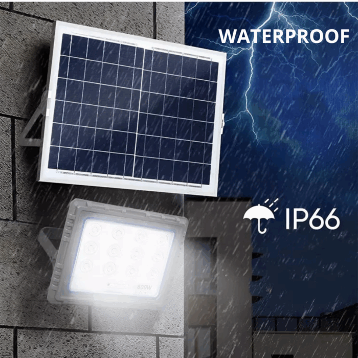 Faro Solare LED 800W Slim – Pannello Fotovoltaico, Sensore Crepuscolare IP66, in Alluminio Pressofuso