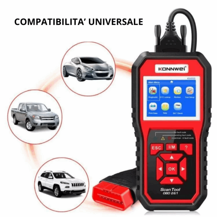 Tester OBD2 II Scanner KW850 Lettore Codice Diagnostica Centralina Auto, Lingua Italiana