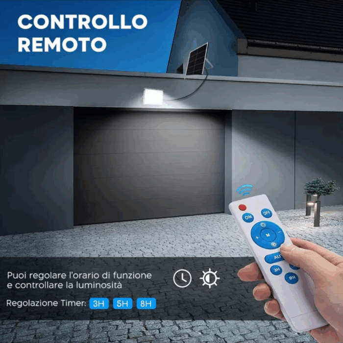 Faro Solare LED 800W Slim – Pannello Fotovoltaico, Sensore Crepuscolare IP66, in Alluminio Pressofuso