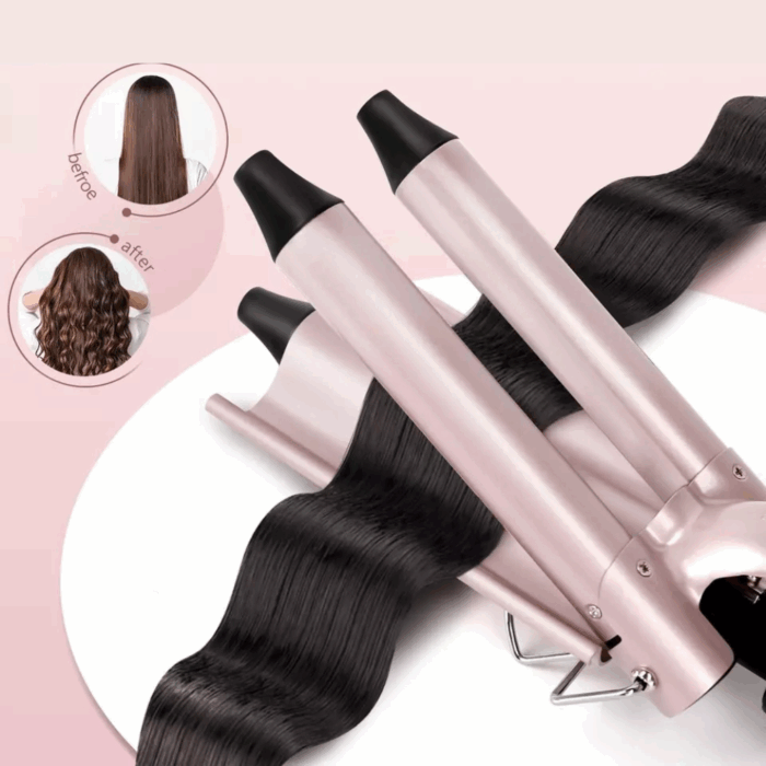 Set Piastre per Capelli 5 Accessori: 3 Coni Arricciacapelli + Piastra Lisciante + Piastra per Onde in Ceramica Antirottura