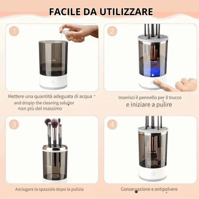 Pulitore Elettrico per Pennelli da Trucco, Asciugatura Automatica, Disinfettante e Ricaricabile
