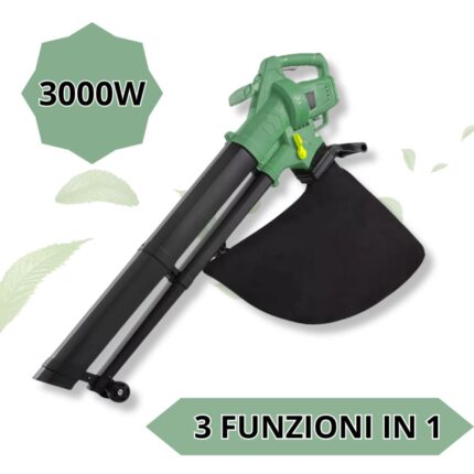 Soffiatore e Aspiratore 3 IN 1 Elettrico 3000W con Sacco di Raccolta 45L, Triturare Foglie, 1400 giri/min