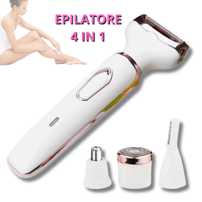 Epilatore 4 in 1 | Rasoio Elettrico Donna con Testine Intercambiabili USB | Peli Corpo e Viso