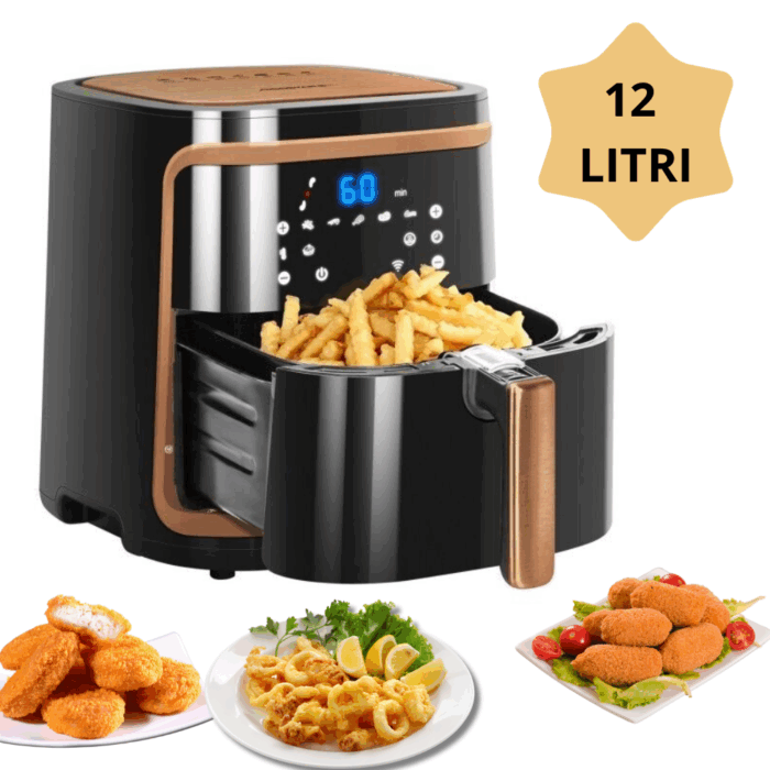 Friggitrice ad Aria 12 Litri 2800W Cesto Antiaderente Removibile, Touch Screen LCD, Cottura Senza Olio