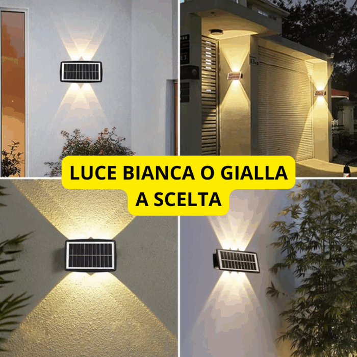 Appliques Luce Bidirezionale 8 LED a Ricarica Solare, Luce Fredda o Calda, per Parete Muro Giardino Esterni