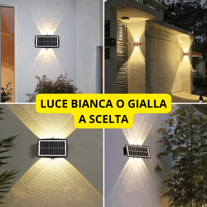 Appliques Luce Bidirezionale 12 LED a Ricarica Solare, Luce Fredda o Calda per Parete Muro Giardino Esterni