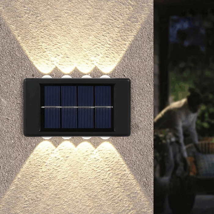 Appliques Luce Bidirezionale 8 LED a Ricarica Solare, Luce Fredda o Calda, per Parete Muro Giardino Esterni