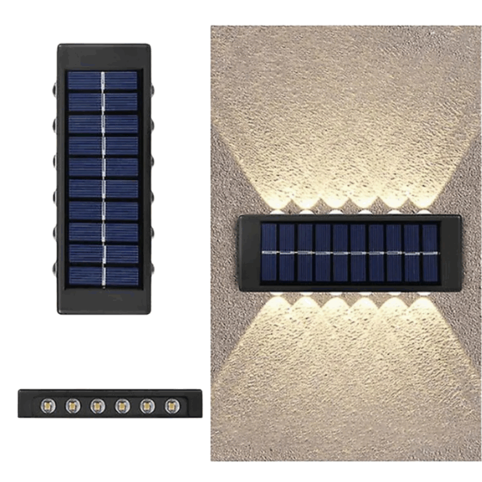 Appliques Luce Bidirezionale 12 LED a Ricarica Solare, Luce Fredda o Calda per Parete Muro Giardino Esterni