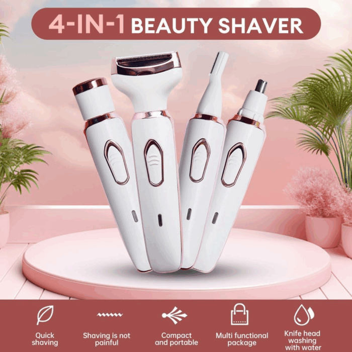 Epilatore 4 in 1 | Rasoio Elettrico Donna con Testine Intercambiabili USB | Peli Corpo e Viso