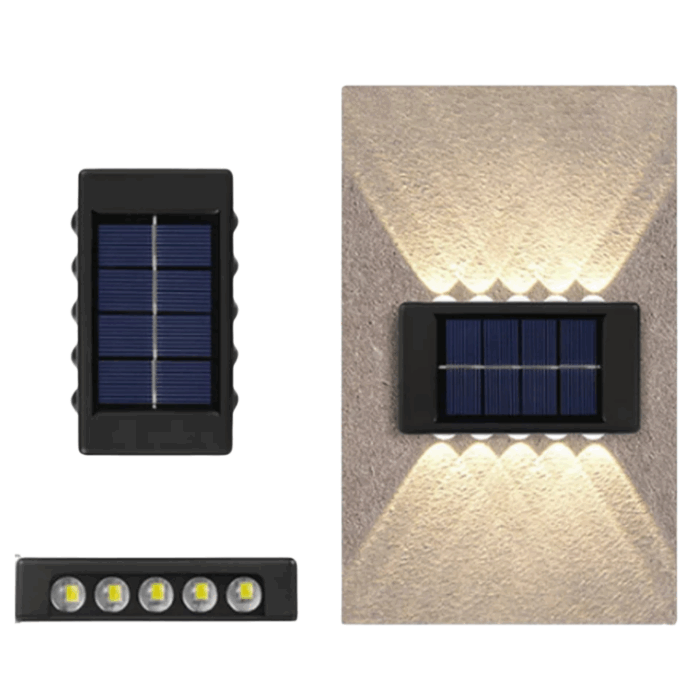 Appliques Luce Bidirezionale 10 LED a Ricarica Solare, Luce Fredda o Calda per Parete Muro Giardino Esterni